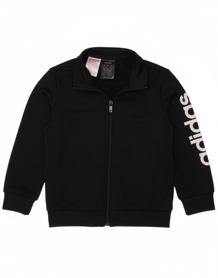 ADIDAS Boys Graphic Tracksuit Top Jacket 5-6 Years Black Polyester