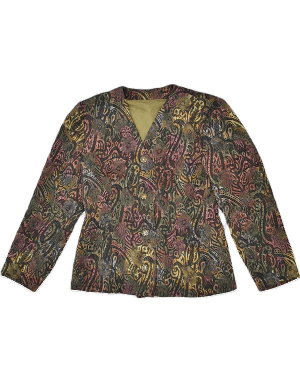 Giacca blazer da donna a 4 bottoni VINTAGE UK 10 piccolo floreale kaki