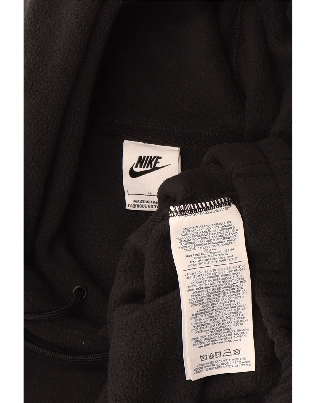 Nike Mens Hooded Fleece Jumper Large Black Polyester