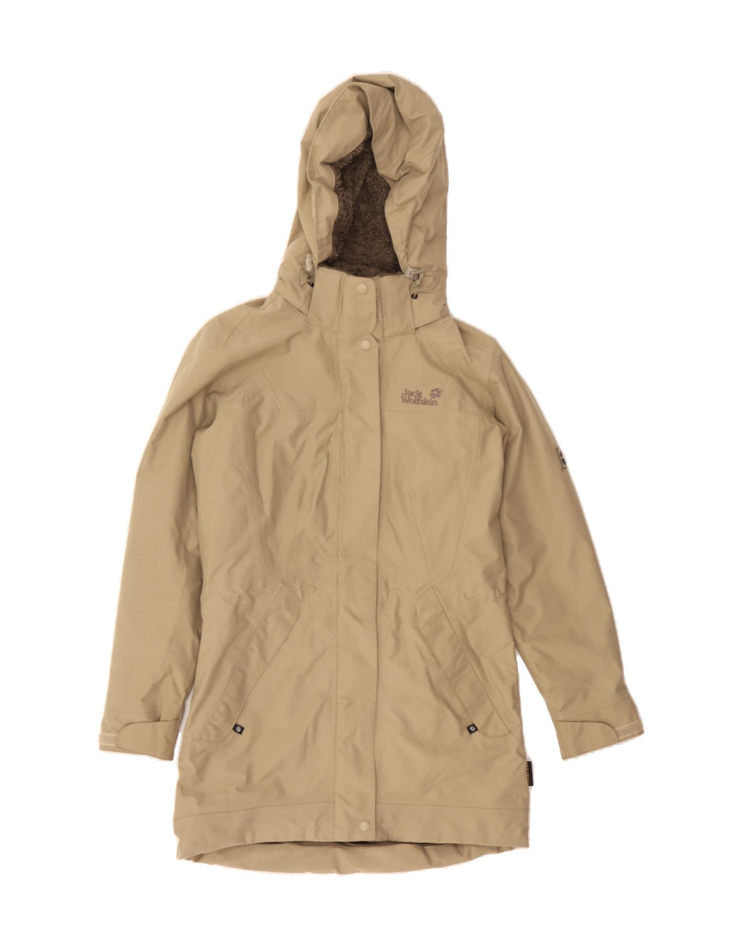 JACK WOLFSKIN Womens Hooded Windbreaker Coat UK 8 Small Beige Polyester Vintage Jack Wolfskin and Second-Hand Jack Wolfskin from Messina Hembry 