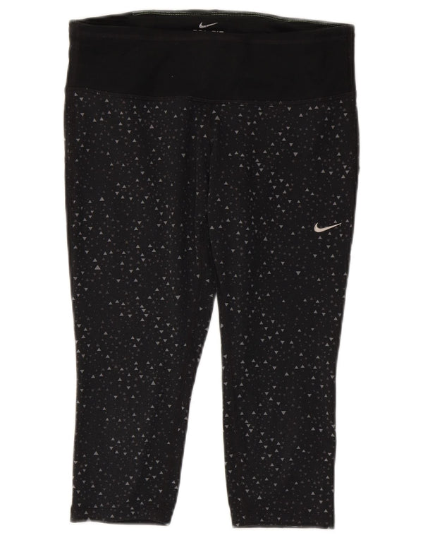 Nike Womens Dri Fit Capri Leggings UK 10 Small Black Geometric Polyester