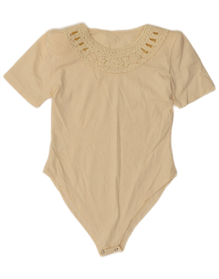 Body da donna vintage UK 10 piccolo cotone beige