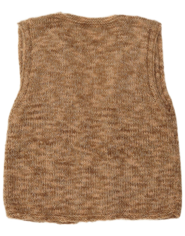 Vintage Womens Sleeveless Open Cardigan Sweater UK 16 Large Brown Flecked
