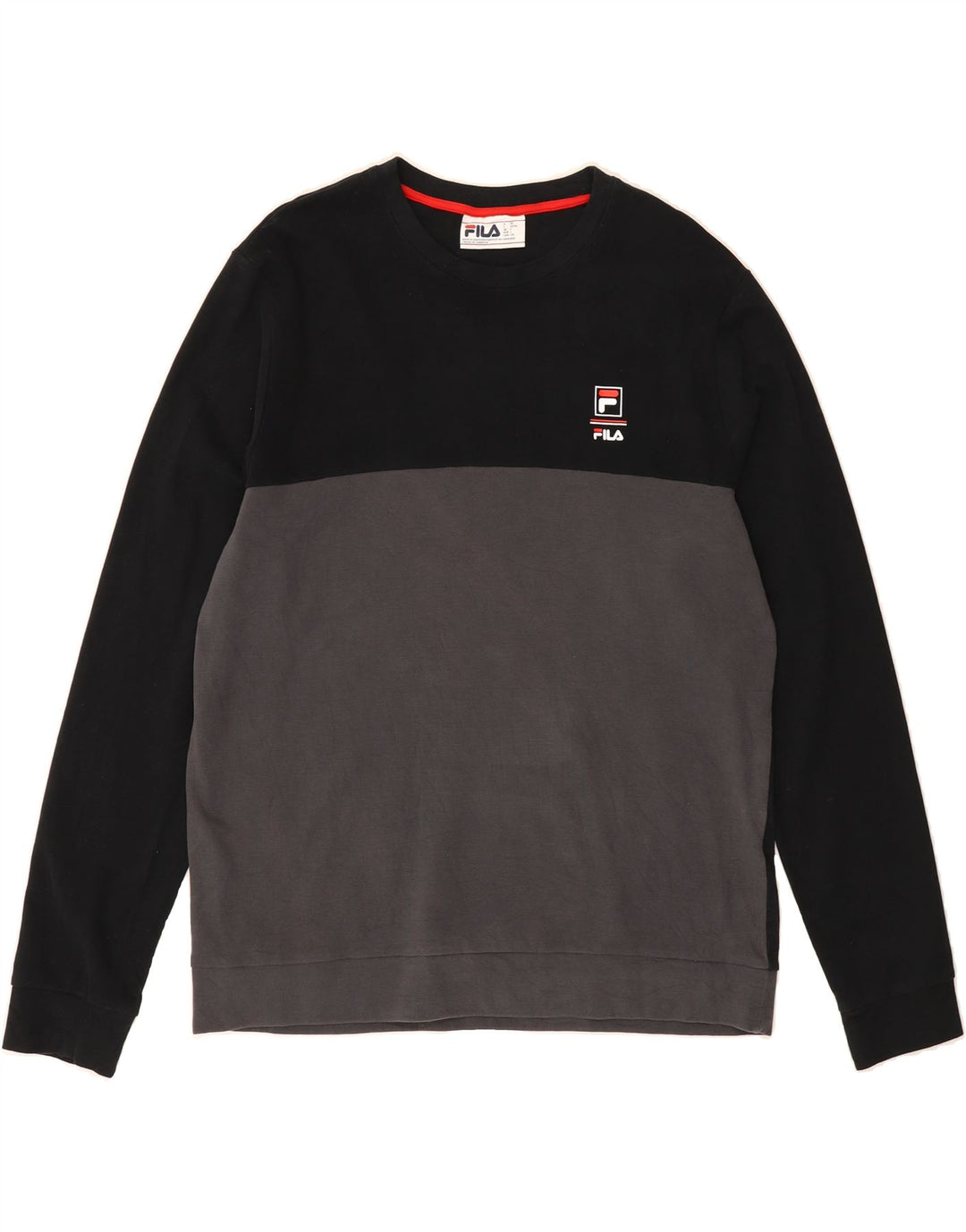 FILA Mens Sweatshirt Jumper Large Black Colourblock Cotton Vintage Fila and Second-Hand Fila from Messina Hembry 