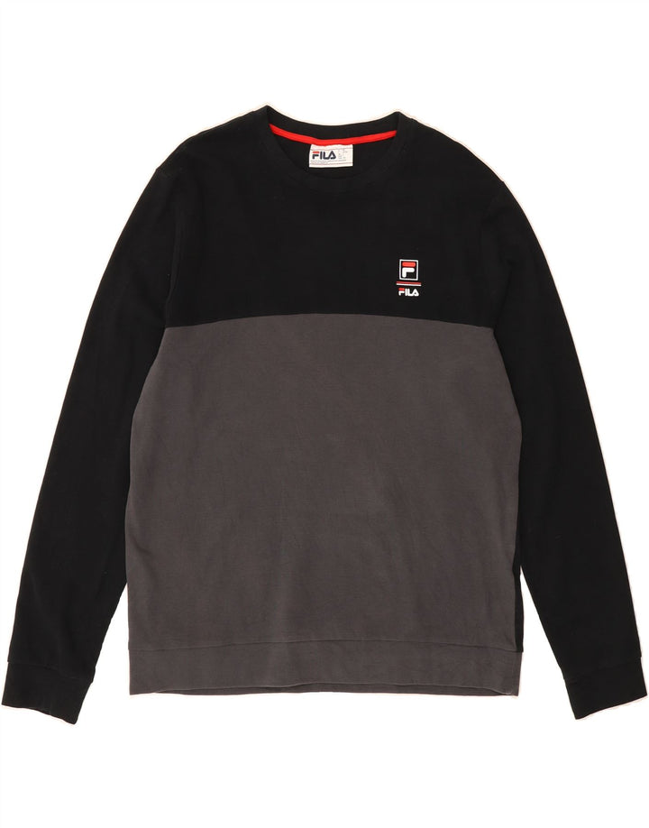 FILA Mens Sweatshirt Jumper Large Black Colourblock Cotton Vintage Fila and Second-Hand Fila from Messina Hembry 