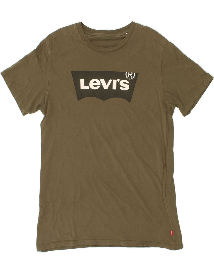 LEVI'S Mens Graphic T-Shirt Top Small Khaki Cotton Vintage Levi's and Second-Hand Levi's from Messina Hembry 