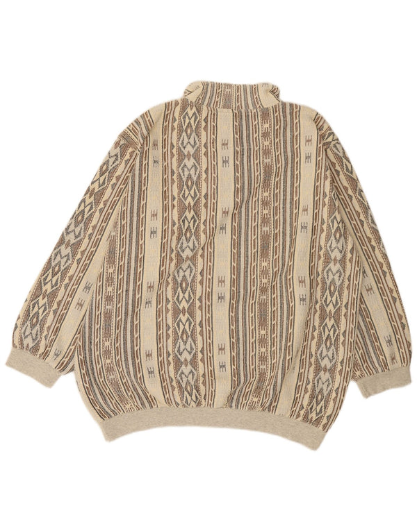 Vintage Mens Zip Neck Sweatshirt Jumper 2XL Multicoloured Geometric Cotton
