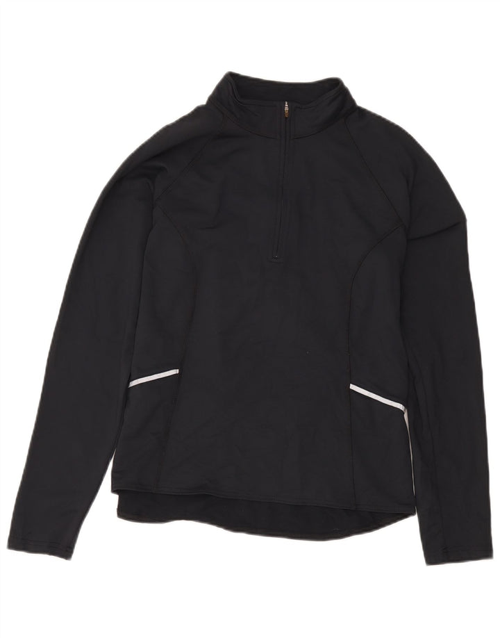 L.L.Bean Womens Zip Neck Pullover Tracksuit Top UK 14 Medium Black Nylon