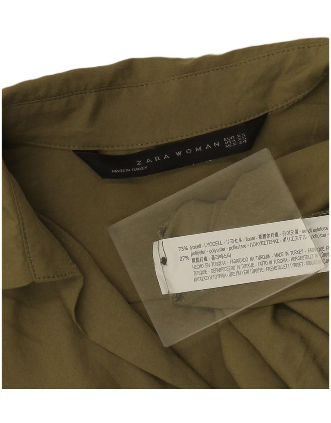 Zara 3/4 ærmet oversized trøje til kvinder UK 6 XS Khaki Lyocell