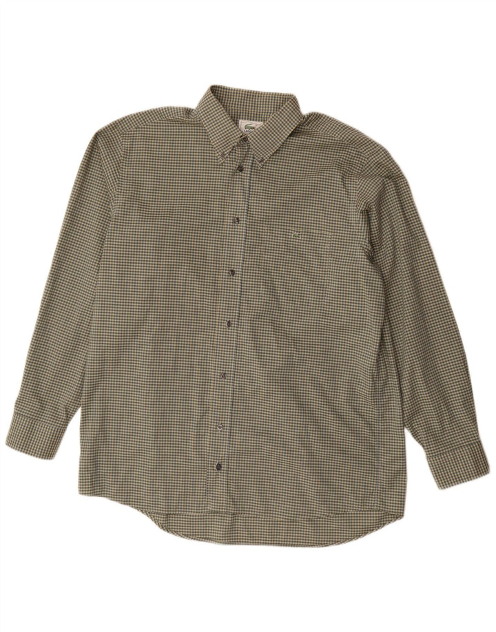 Lacoste Mens Shirt Size 42 Large Khaki Gingham Cotton