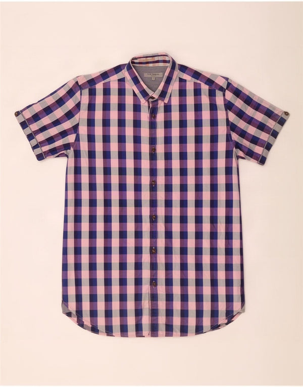 Ted Baker Camisa de manga corta para hombre Talla 3 Mediana Algodón a cuadros multicolor