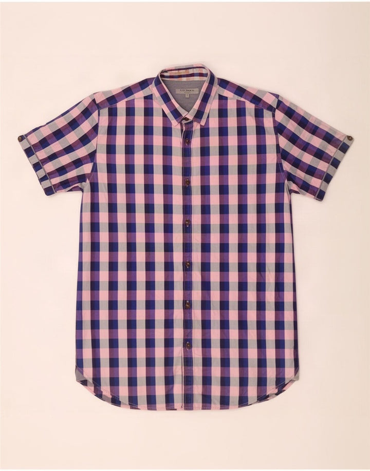 Ted Baker Camisa de manga corta para hombre Talla 3 Mediana Algodón a cuadros multicolor