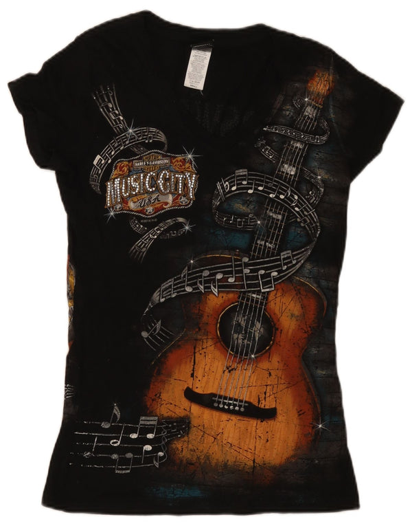 Harley Davidson Womens Nashville Graphic T-Shirt Top UK 10 Small Black