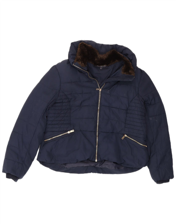 Marks & Spencer Womens Padded Jacket UK 16 Large Navy Blue Polyester