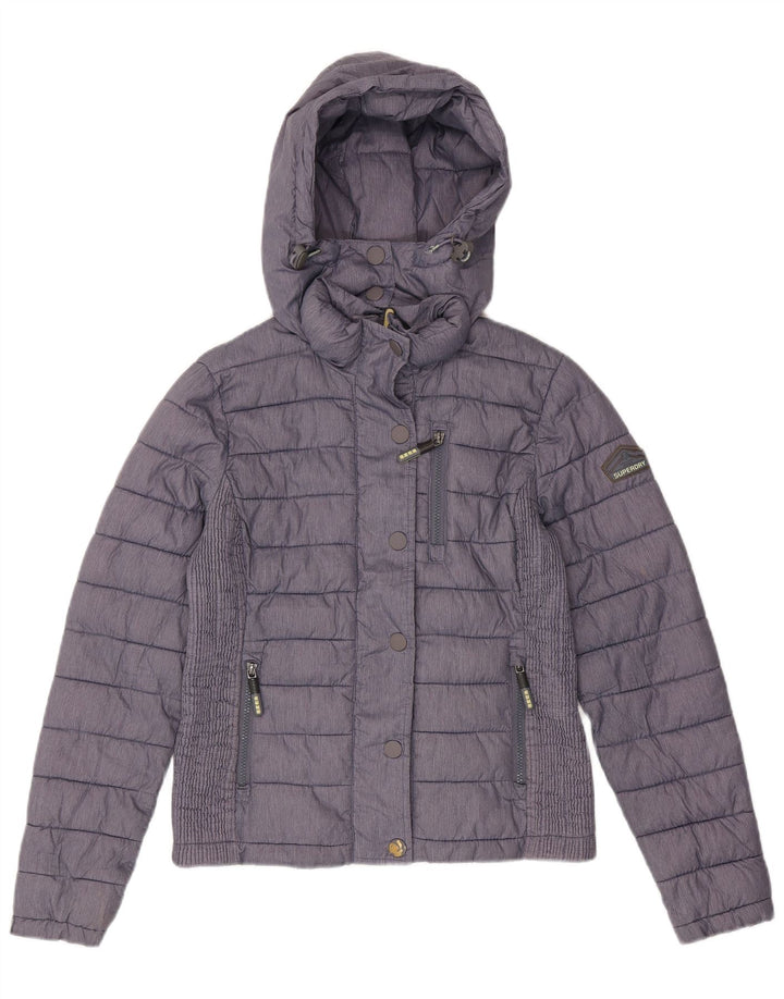 SUPERDRY Womens Hooded Padded Jacket UK 12 Medium Navy Blue Polyester