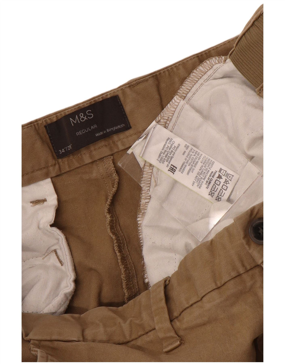 Marks & Spencer Mens Regular Chino Trousers W34 L29 Brown Cotton