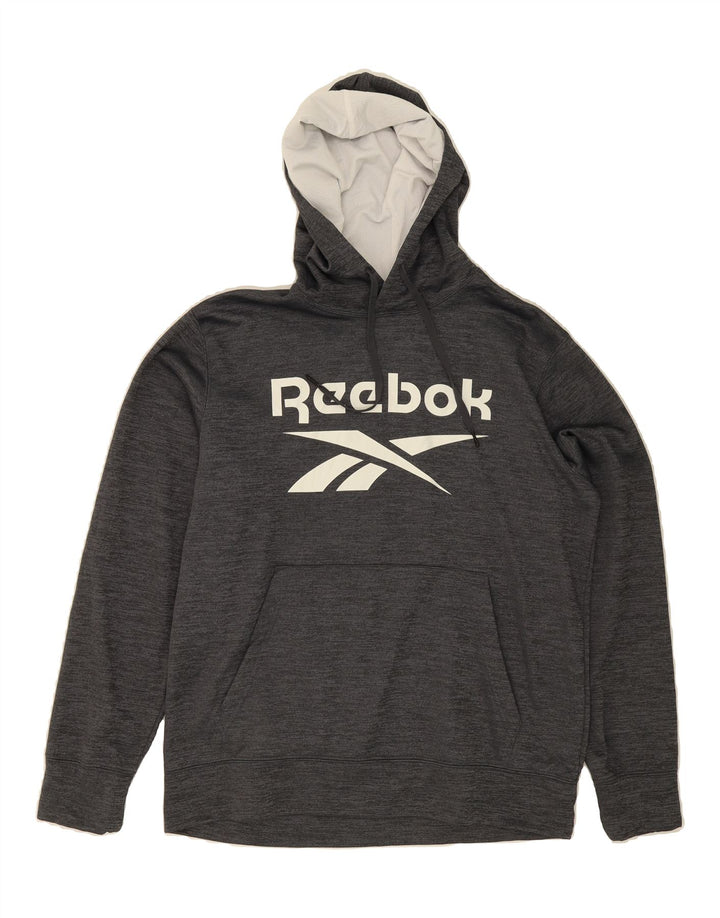 REEBOK Mens Graphic Hoodie Jumper Large Grey Polyester Vintage Reebok and Second-Hand Reebok from Messina Hembry 