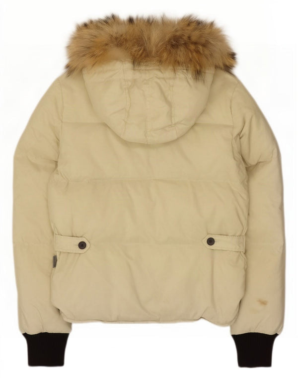 Sergio Tacchini Womens Hooded Padded Jacket IT 42 Medium Beige Colourblock