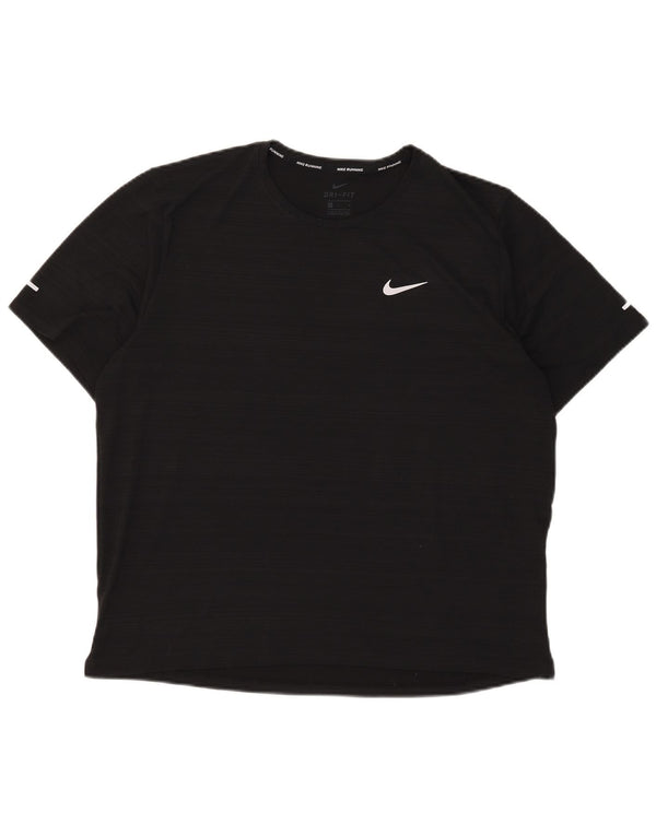 Nike Mens Dri Fit T-Shirt Top Large Black Pinstripe Polyester