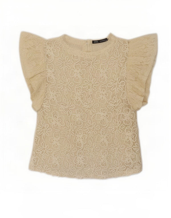 Bluză pentru femei Crop din dantelă Zara UK 12 Medium Bej Floral