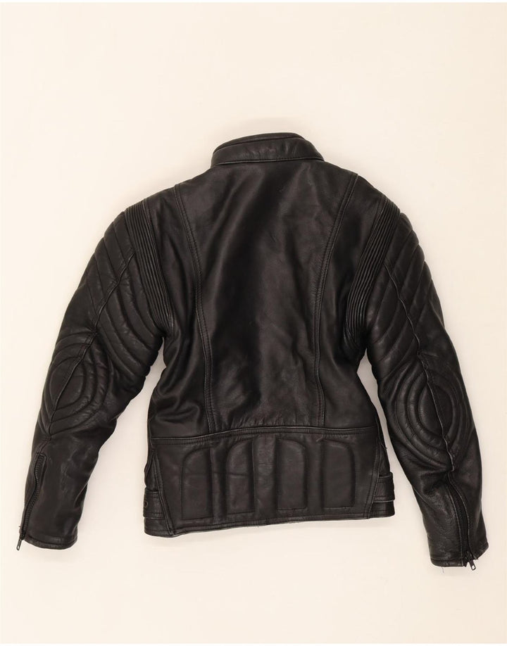 VINTAGE Womens Leather Racer Jacket UK 10 Small Black Leather Vintage Vintage and Second-Hand Vintage from Messina Hembry 