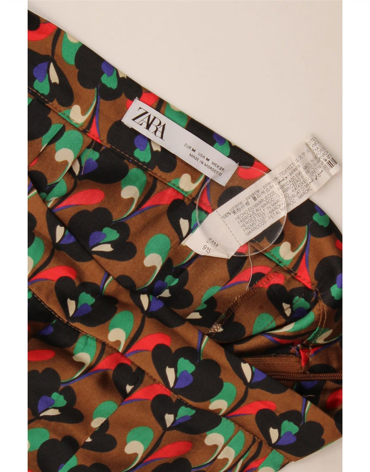 Zara Womens Pleated Skirt Medium W28  Brown Floral Polyester