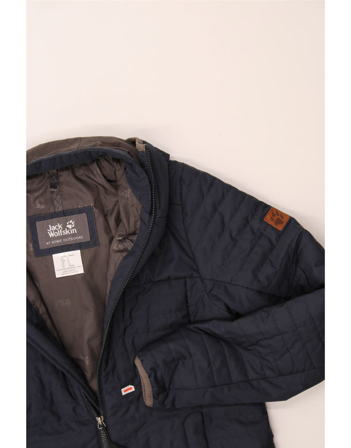JACK WOLFSKIN Womens Hooded Padded Coat UK 10 Small  Navy Blue Polyester Vintage Jack Wolfskin and Second-Hand Jack Wolfskin from Messina Hembry 