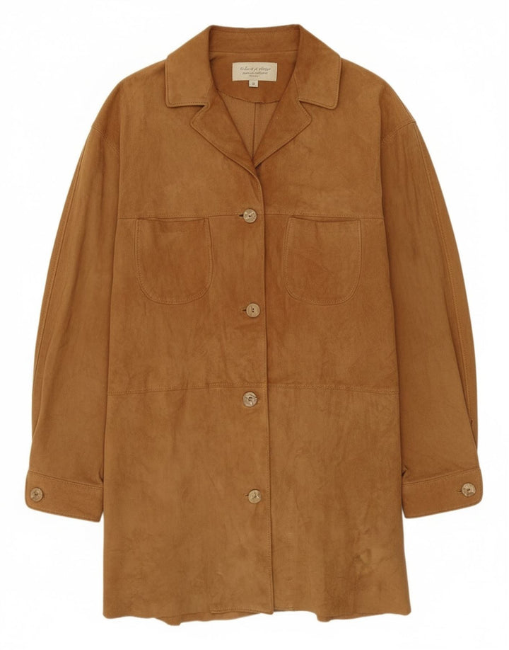Vintage Womens Suede Overcoat IT 42 Medium Beige Leather