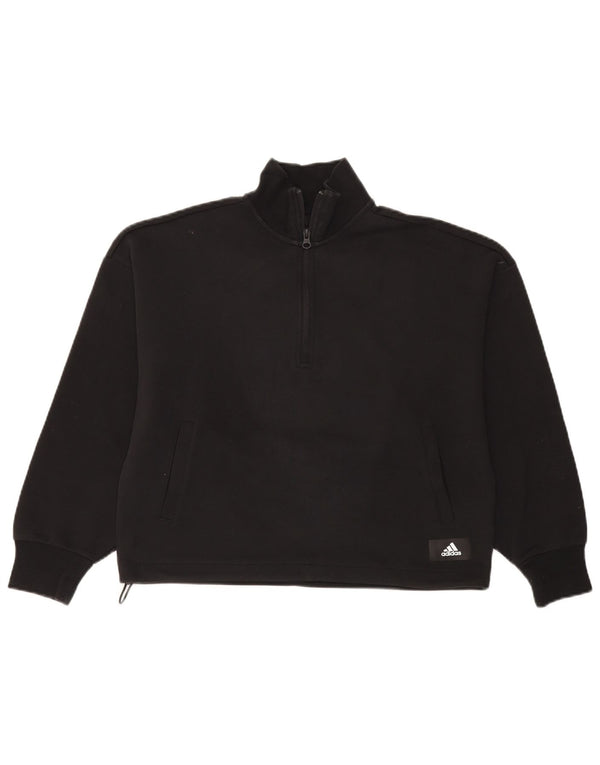Adidas Womens Oversized Crop Zip Neck Sweatshirt Jumper UK 8/10 Small Black