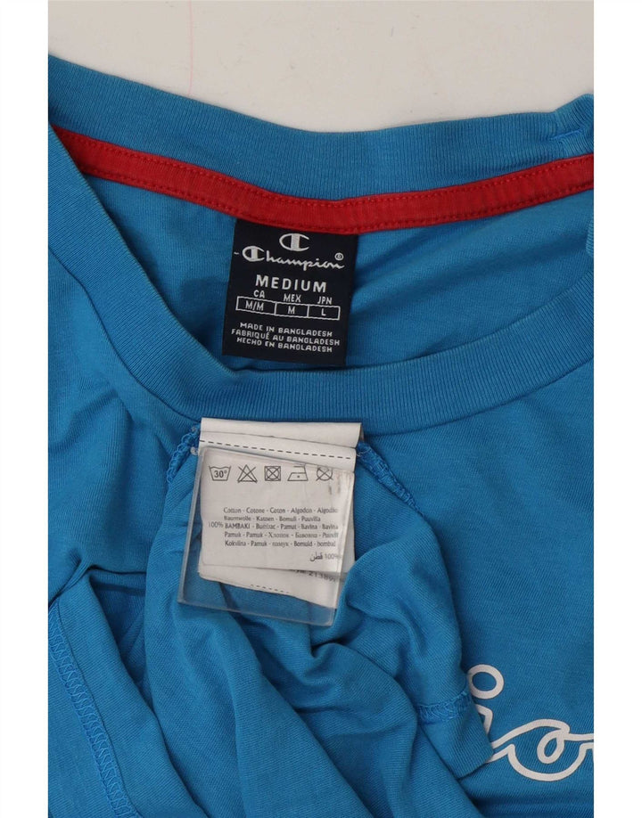 Champion Mens Graphic T-Shirt Top Medium Blue Cotton