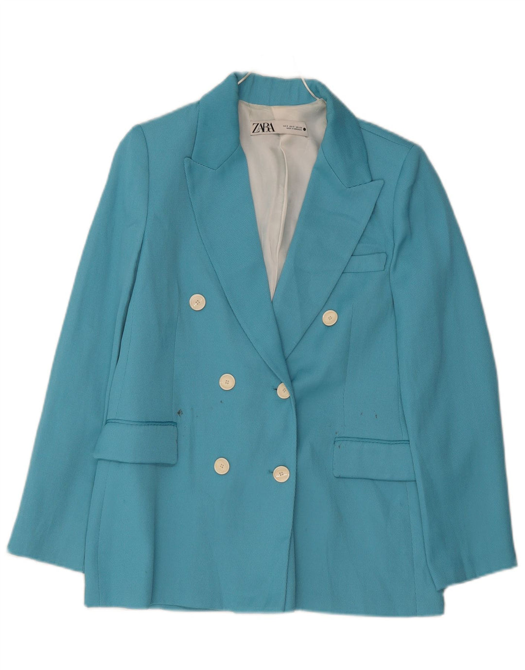 Jachetă Blazer pentru femei Zara, cu două piepturi, UK 10, poliester albastru mic