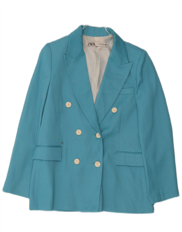 Jachetă Blazer pentru femei Zara, cu două piepturi, UK 10, poliester albastru mic