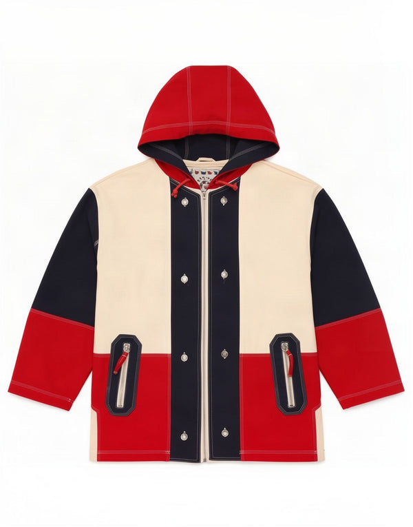 East West Mens Hooded Tracksuit Top Jacket Medium Red Colourblock Cotton