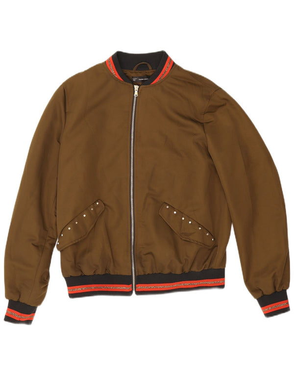 Grafische Bomberjacke für Damen von Zara, UK 14, mittleres Khaki gestreift
