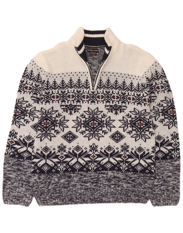 Atlas For Men Suéter tipo jersey con cuello y cremallera para hombre Grande Azul marino Fair Isle