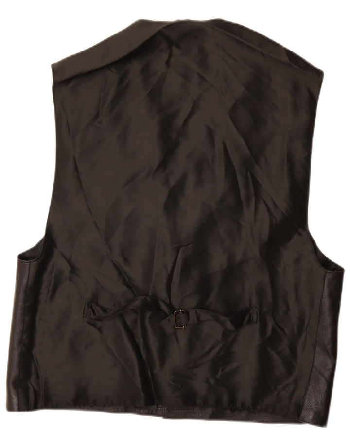 Vintage Mens Leather Waistcoat Large Black Leather