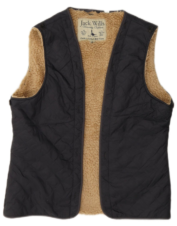 Gilet trapuntato aperto Sherpa da donna Jack Wills UK 14 grande cotone grigio