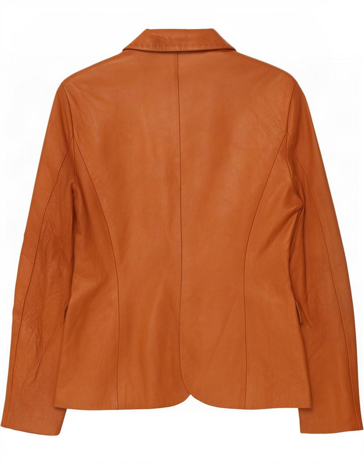 Atos Lombardini Veste blazer en cuir à 3 boutons pour femme IT 46 Large Marron