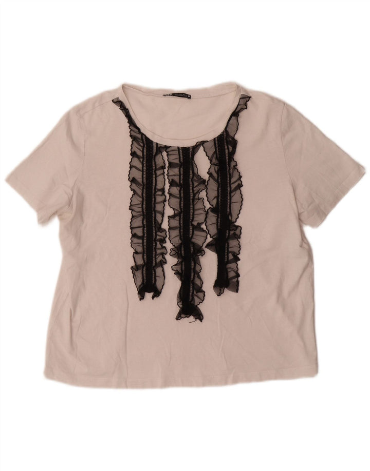 ZARA Womens Ruffle Front Blouse Top UK 16 Large White