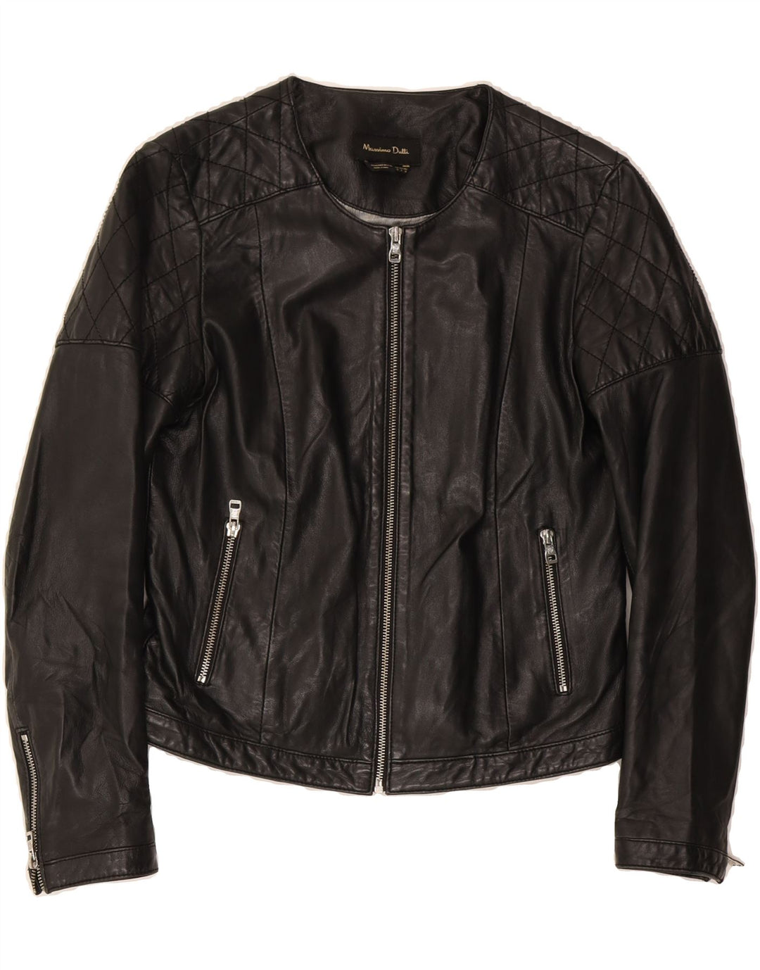 MASSIMO DUTTI Womens Leather Jacket UK 10 Small Black Leather Biker Vintage Massimo Dutti and Second-Hand Massimo Dutti from Messina Hembry 