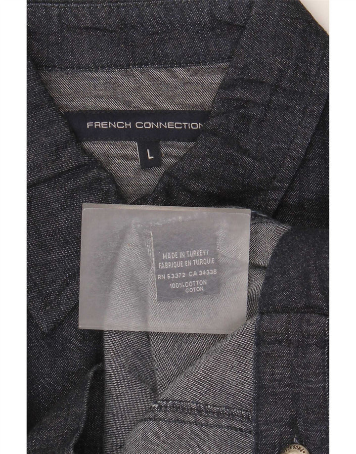 French Connection Mens Denim Bomber Jacket UK 40 Large Navy Blue Cotton