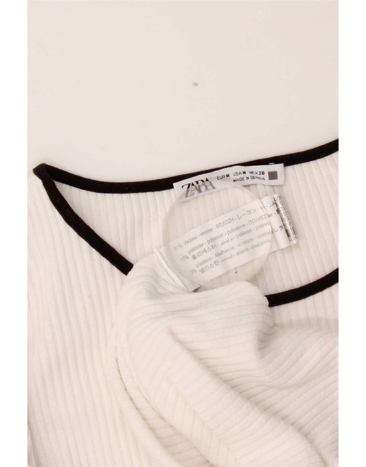 Zara Mujer Top Manga Larga UK 42 Medio Viscosa Blanca