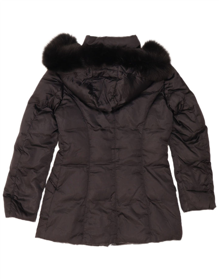 Trussardi Womens Hooded Padded Coat IT 42 Medium Black Polyester