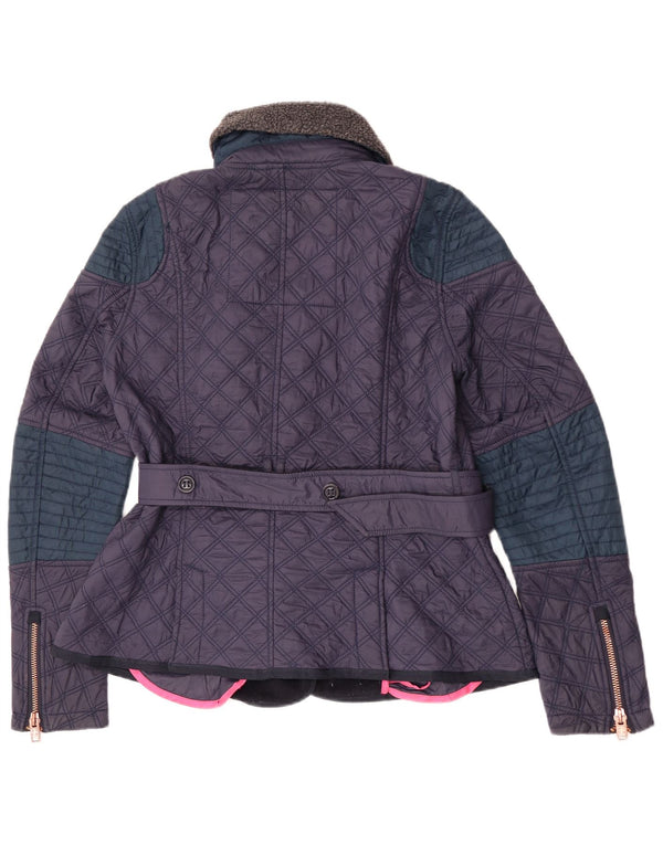 Superdry Quiltet jakke til kvinder UK 14 Medium Navy Blue Colourblock Nylon