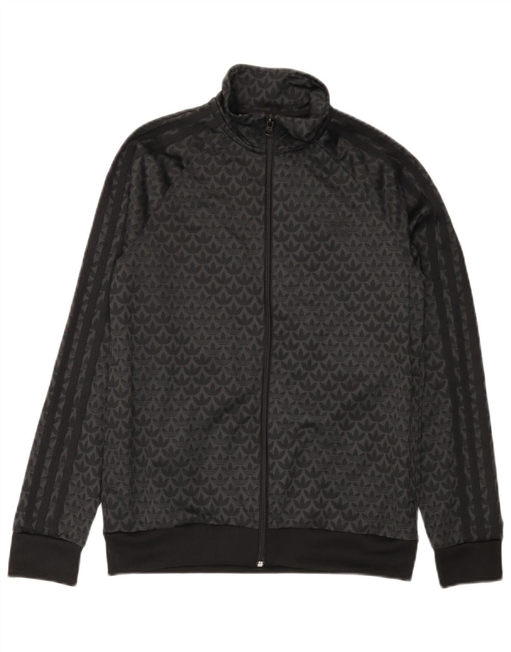 Adidas Boys Graphic Tracksuit Top Jacket 12-13 Years Black Polyester