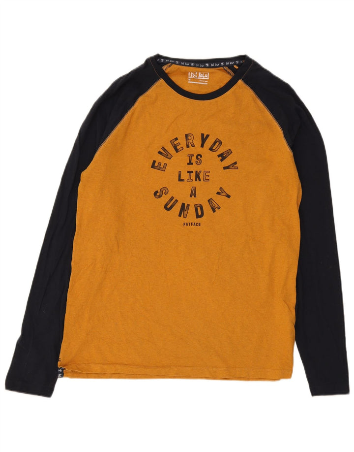 Fat Face Top grafico da uomo a maniche lunghe in cotone color block giallo medio