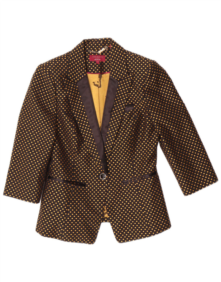TED BAKER Chaqueta blazer de manga 3/4 para mujer talla 2 pequeña con lunares negros