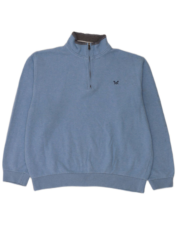 Crew Clothing Mens Zip Neck Moletom Jumper Grande Algodão Azul