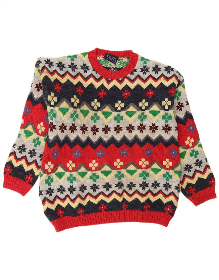 Vintage Mens Crew Neck Jumper Sweater Medium Multicoloured Fair Isle