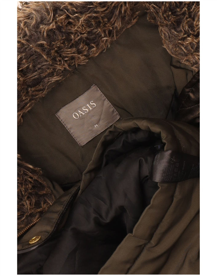 Oasis Dame Hooded Parka Jacket UK 14 Medium Khaki Polyester